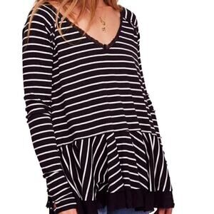 Free People Tangerine Stripe Tee black white sz XS